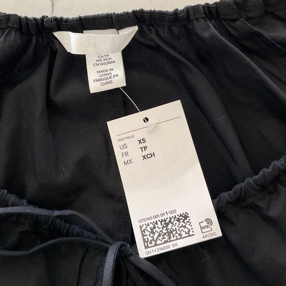 H&M Drawstring Neck Dress Black Babydoll Dress w/ Bead and Palm Tree Charms XS - Picture 14 of 16